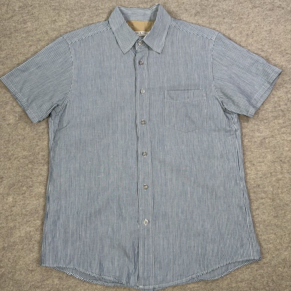 Rag & Bone Tailored Workwear Shirt Mens L (fits M) Blue Micro Striped Mechanic